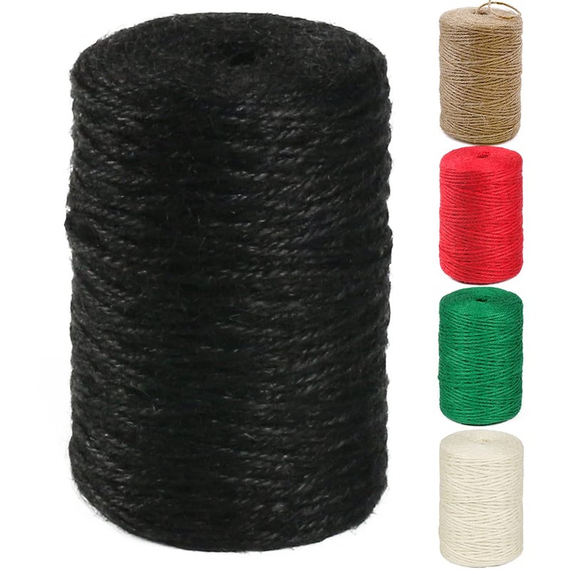 PH PERKHOMY PerkHomy Natural Jute Twine 600 Feet Long Colored Twine Rope for Crafts Gift Wrapping Packing Gardening and Wedding Decor (Black) - Image 1